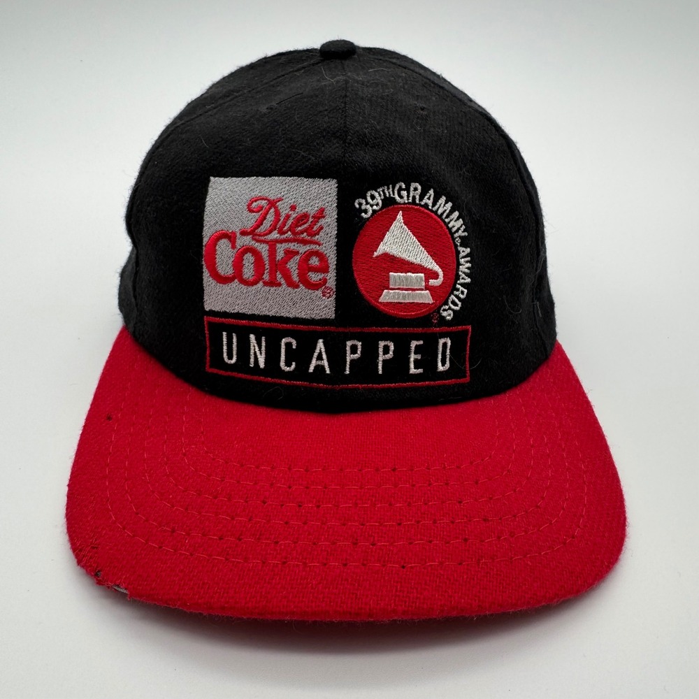 Vintage 39th Grammy Awards Diet Coke Uncapped Hat 1997 Black Red USA Made Cap